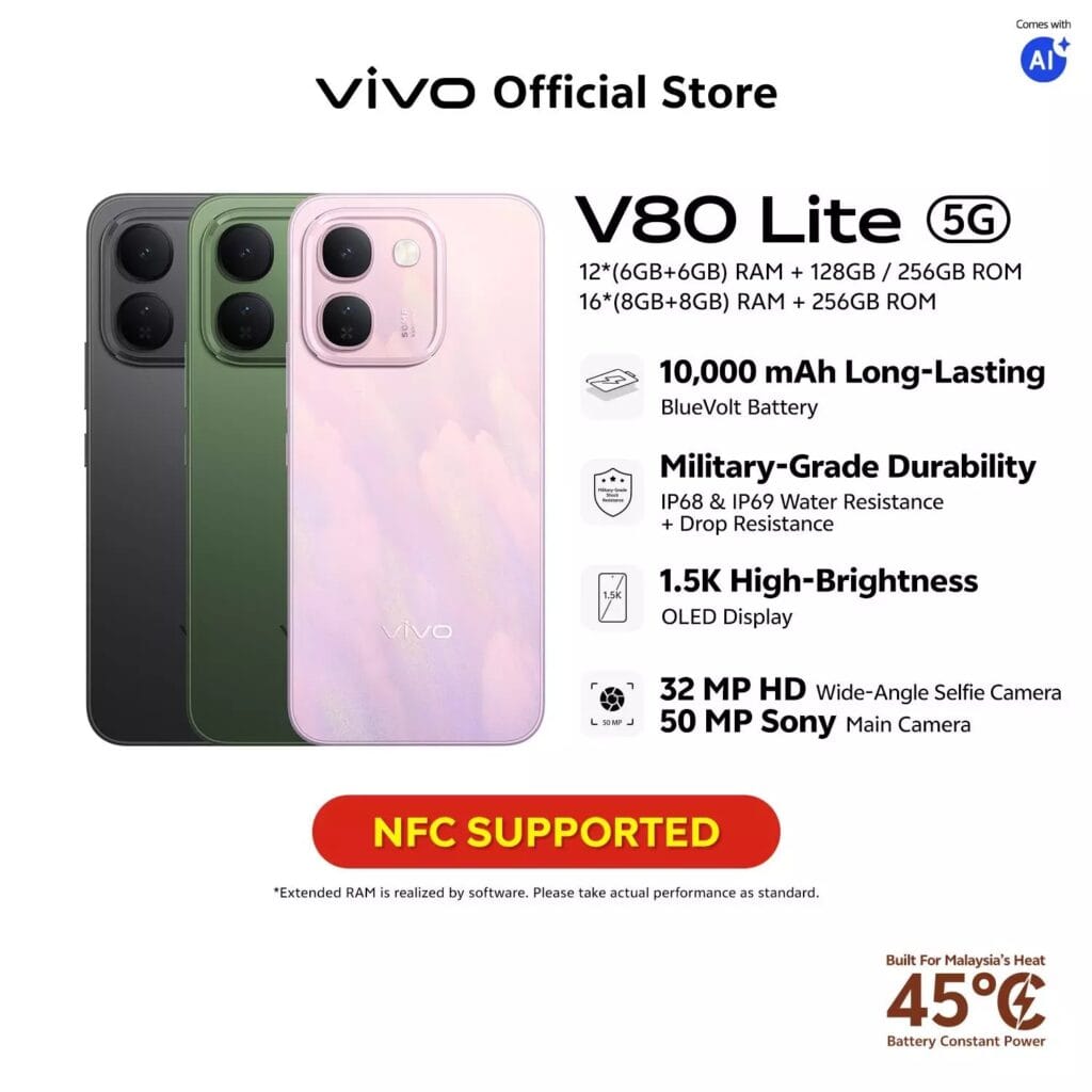 Vivo V80 Lite 5G Dilancarkan, Dilengkapi Bateri Sebesar 10000mAh (3)